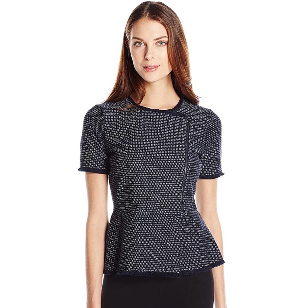 BCBGMAXAZRIA | Viviayne Blue Zip Front Peplum Top